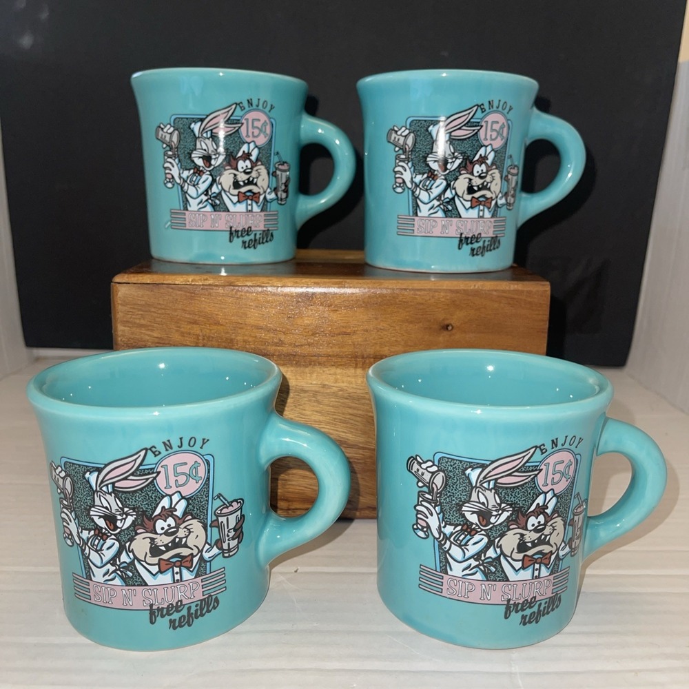 4 Homer Laughlin Warner Brothers Looney Tunes Taz & Bugs Bunny Sip and Slurp Mug